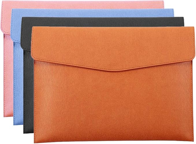 PU Leather A4 File Folder Document Holder Waterproof Portfolio Envelope Folder Case with Snap Closure Brown