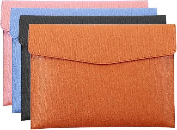 PU Leather A4 File Folder Document Holder Waterproof Portfolio Envelope Folder Case with Snap Closure Pink