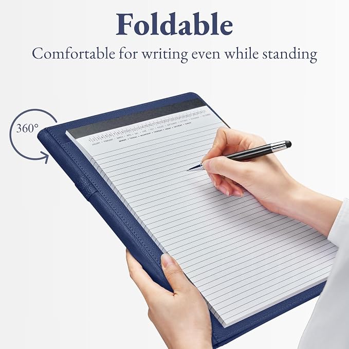 Mymazn Padfolio Portfolio Folder, Faux Leather Interview Resume Folder with Document Organizer & Business Card Holder, Letter-Sized Notepad Legal Pad Holder for Men Women (Deep Blue)