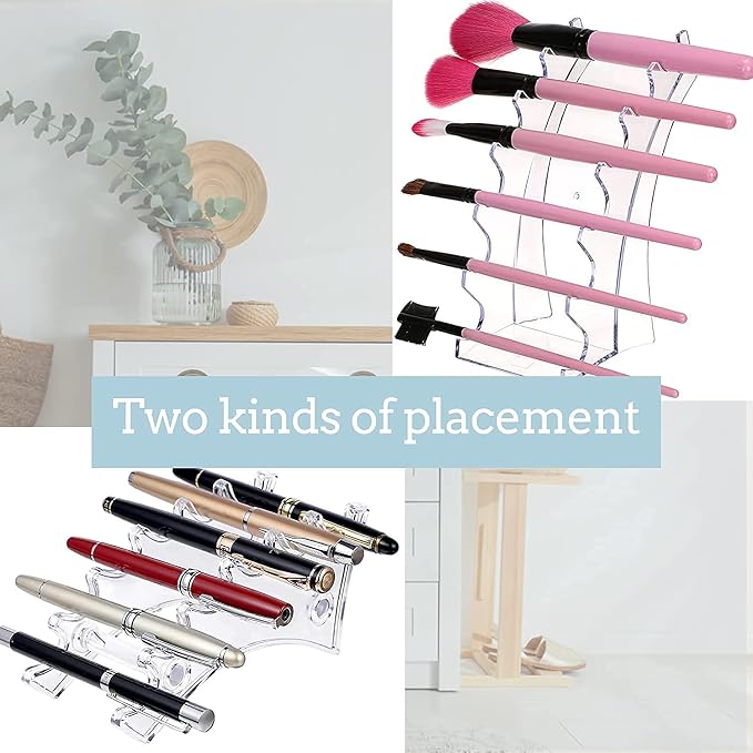 Plastic Pen Holder, Set of 4 Holder Display Stand 6-Slots Eyebrow Makeup Brush Rack Organizer Durable Acrylic for Home Office & Store Use (Clear) (PH-428new)