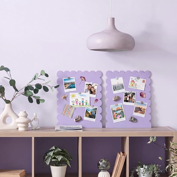 Gueevin 2 Pcs Magnet Board Standing Magnetic Metal Board for Desk and Wall Scalloped Magnetic Display Stand for Memos Photos and Documents Home Office School Desk Storage Decoration(Purple,Medium)