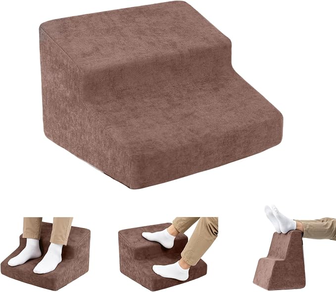 Foot Rest for Under Desk at Work, Ergonomic 2-Height Sponge Foot Stool for Office, Home, Sofa & Gaming Chair, Desk Accessories Footrest Cushion to Support Legs, Relax Ankles & Relieve Pain (B-Khaki)