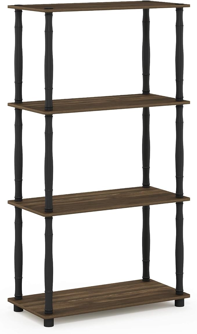 Furinno Turn-N-Tube 4-Tier Multipurpose Shelf Display Rack, Classic Tubes, Columbia Walnut/Black | Book Shelf, Corner Shelf, Open Shelves, Classic Tubes, for Organization, Living Room, Home Office