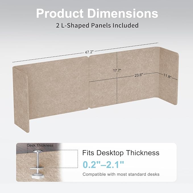 Desk Privacy Panel,2PCS L-Shaped Clamp-On Office Desk Divider,2-in-1 Adjustable Acoustic Desktop Partition Or Under Desk Modesty Panel,for Office,Home,Felt(Dark Camel, 47.2" x 17.7")