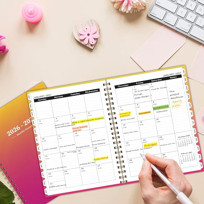 2026-2028 Monthly Planner - 2 Year Monthly Planner Calendar 2026-2028, Jul 2026 - Jun 2028, 8.5" x 11", 24 Months, Spiral-Bound, Tabs, Holidays, Notes, Ideal for School Office Home Planning