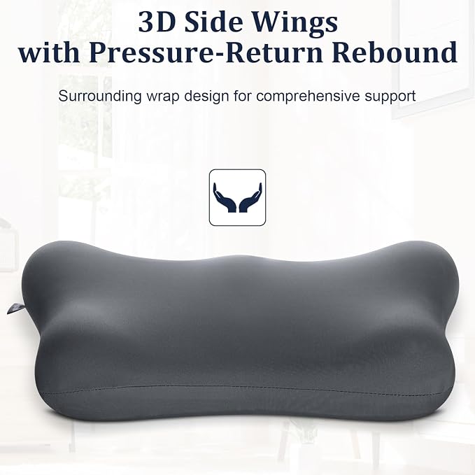 Lumbar Support Pillow Office Chair Lumbar Pillow Lower Back Pain Relief Cozy Dark Gray Memory Foam Back Cushion with Removable Cover Suitable for Car, Bed