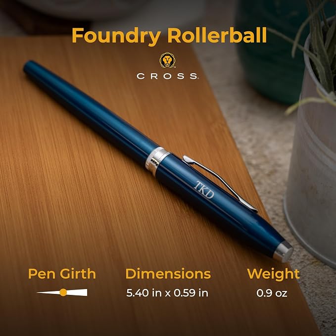 Cross Foundry Rollerball Pen, Translucent Blue, Custom Engraved — Graduation, Promotion, Onboarding, or Corporate Team Gift