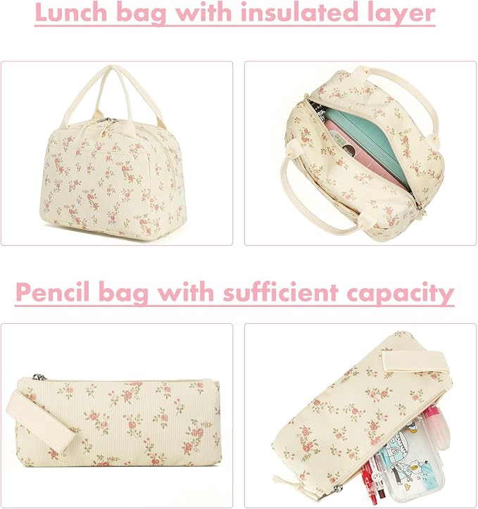 Bluboon School Backpack Set Girls Womens Laptop Bookbag Casual Daypack Fits 15 inch Laptop with Lunch Tote Bag and Pencil Bag