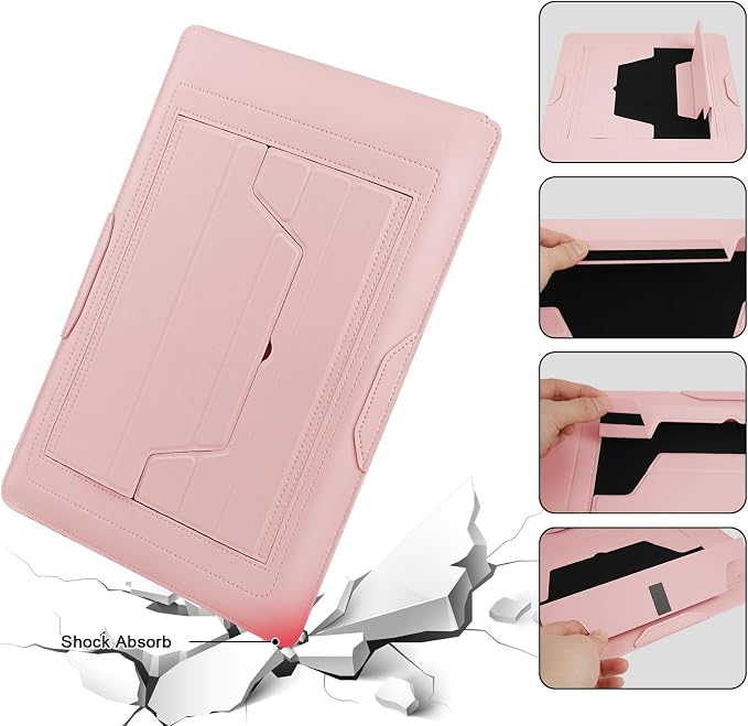 HoYiXi 13.3'' /13.6'' Laptop Sleeve Case PU Leather with Stand Compatible with MacBook Pro 14/MacBook Air 13(M1 M2)/ASUS Vivobook 14/Dell XPS 13/ASUS Matebook,13-14'' Laptop Bag,Pink