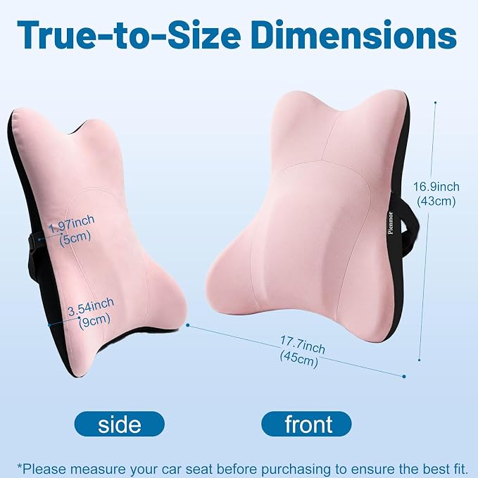 Lumbar Support Pillow, Memory Foam Back Cushion for Car & Office Chair - Pink