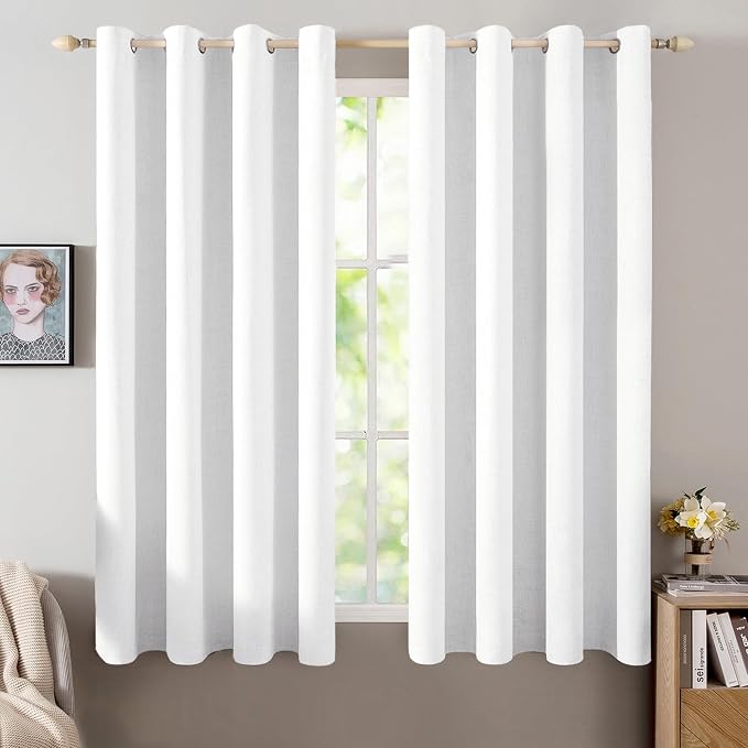 MIULEE Linen Textured Curtains for Bedroom Solid 100% Blackout Thermal Insulated Bright White Grommet Room Darkening Curtains & Drapes Luxury Decor for Living Room 52 x 54 Inch (2 Panels)