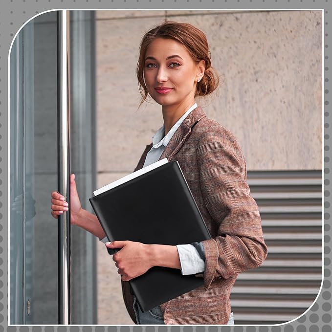 Fuyoooo 2 Pcs Bulk Professional Padfolio with Clipboard Leather Portfolio Folder Binder Legal Pad Holder for A4 Letter Size Notepad Resume Ideal Organizer for Business Office Conference (Black)