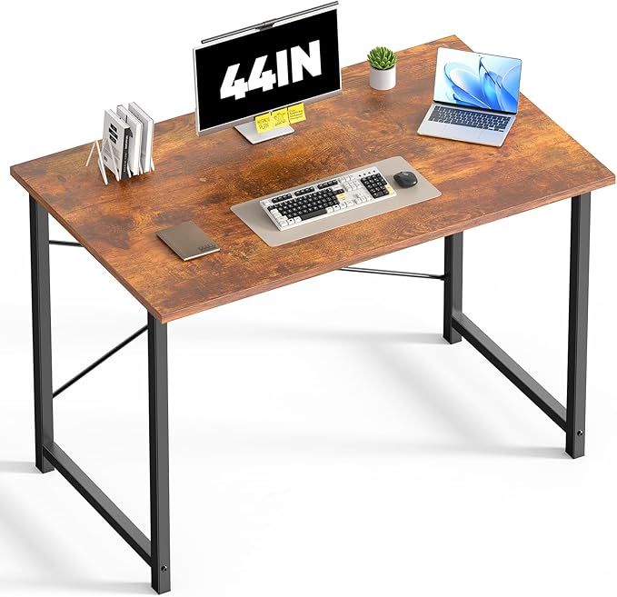 DUMOS 44 Inch Small Computer Desk for Home Office, Gaming Writing Desks for Bedroom Modern Study Work Table Simple Style Workstation with Reinforcement Structure, Rust