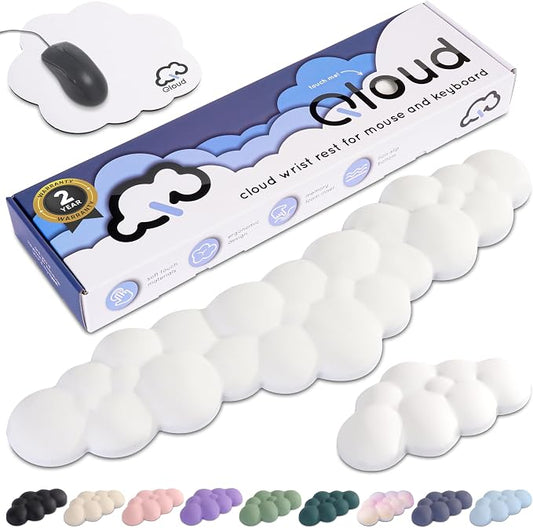 Cloud Keyboard Wrist Rest – Create-ables Qloud Cloud Wrist Rest for Computer Keyboard and Mouse, Ergonomic Memory Foam Wrist Pad with Non-Slip Base, Includes Cloud Mouse Pad – White