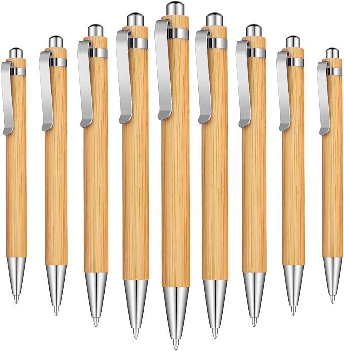 Outus 12 Pieces Bamboo Wooden Retractable Ballpoint Pen Black Ink 1 mm Pens Refills Products Set for Gifts Writing Office School Student Supplies