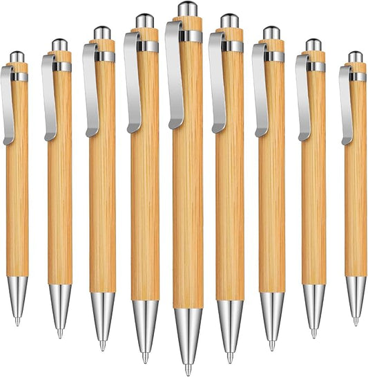 Outus 12 Pieces Bamboo Wooden Retractable Ballpoint Pen Black Ink 1 mm Pens Refills Products Set for Gifts Writing Office School Student Supplies