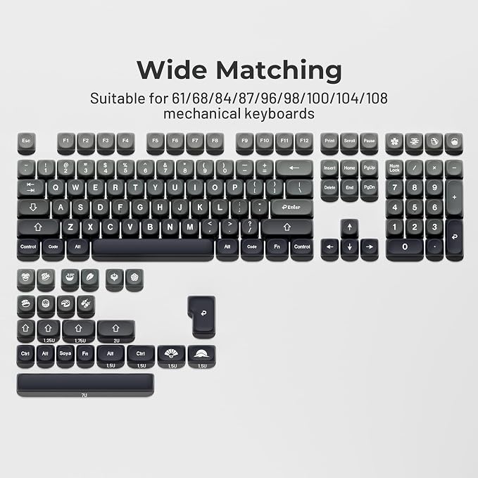 XVX PBT Keycaps-MOA Keycap, Custom Keyboard Keycaps 60 65 75 100 Percent, 5 Side Dye Sublimation, 132 Keys Keycap Set for Cherry Gateron MX Switches Keyboards, Gradient Gray