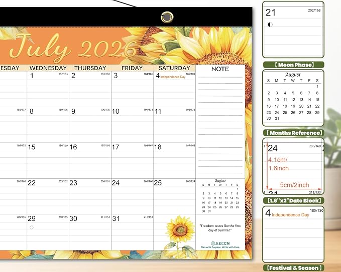 AECCN Desk Calendar 2026-2027 3 Pack, 18 Months Calendar, 17" x 11.4" Large Space, Anti Ink Bleed and Transparent Cover, Desktop Calendars with Stickers for Teacher supplies & Office Planning-Flower