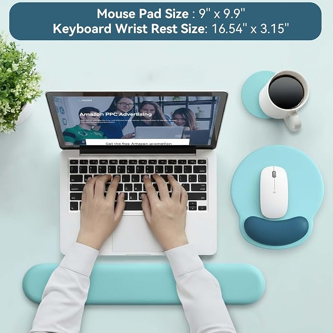 Mouse Pad with Keyboard Wrist Rest,Ergonomic Mouse Pad Wrist Support PU Base with Coaster,Mousepad with Nonslip Base for Computer Laptop Keyboard Home&Office