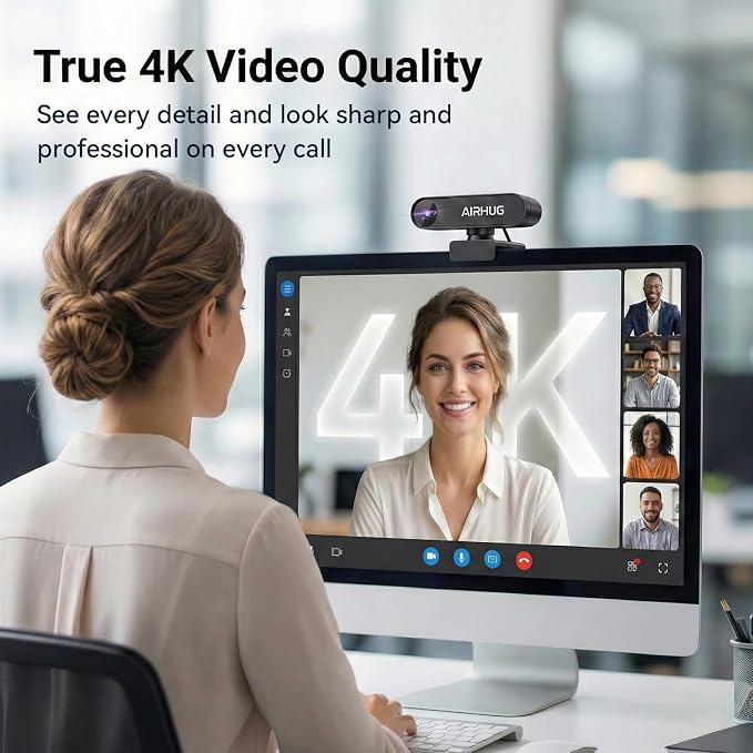 AIRHUG 4K UHD USB Webcam No Mic 16MP Sony Sensor, Privacy Cover for Secure Meetings - PDAF Fast Focus, 63° Gold FOV, Auto Light Correction, Streaming Camera (No Audio) for PC/Laptop/Desktop