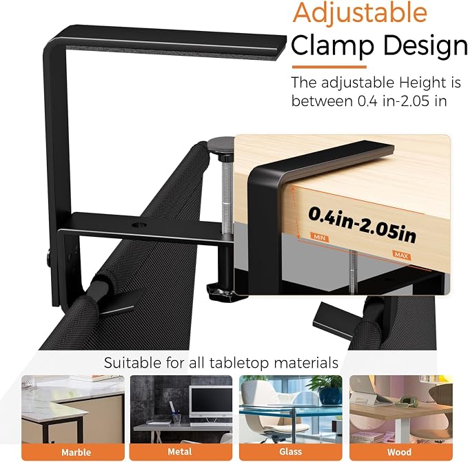 Under Desk Cable Management Tray, 48" Fabric Wire Cord Organizer, Black | No Drill Under Table Wire Organizer with 16X Cable Ties for Office/Home, Cord Hider Fit Adapters & Sockets, Clamp/Screw Mount