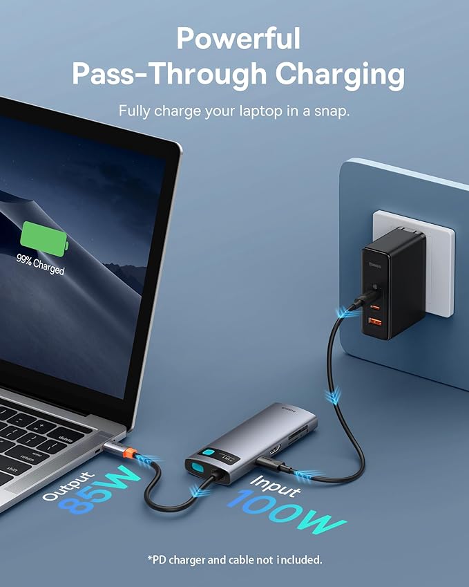 Baseus USB C to HDMI Adapter, 4K@60Hz USB C Docking Station, 7 in 1 USB C Hub with 3 USB-A, PD 100W, TF/SD Card Reader, Compatible for iPhone 15/Mac/Dell/Acer/HP/ASUS/Steam Deck/Rog Ally