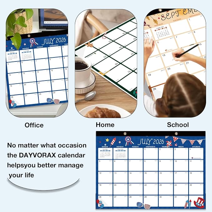 Desk Calendar 2026-2027 - 18 Month Desk Calendar july 2026-2027 Dec, 17" x 12", Large Monthly Desktop Calendar with Daily Blocks, Plastic Cover, Corner Protectors - (2 Stickers Included)