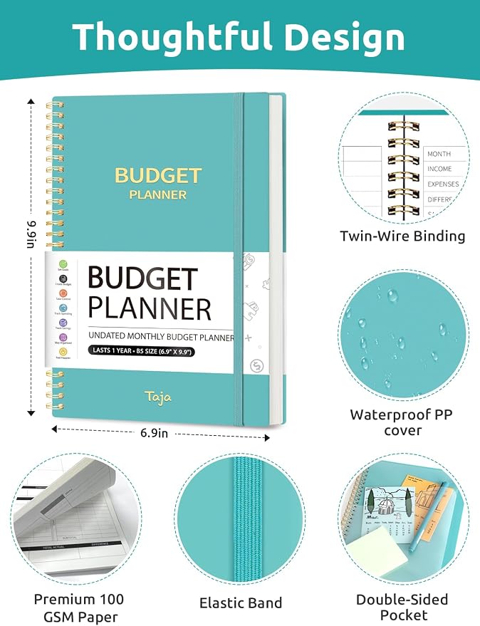 Budget Planner - Monthly Budget Book with Expense Tracker Notebook, Undated Bill Organizer & Finance Planner to Take Control of Your Money, Account Book to Manage Your Finances-Blue