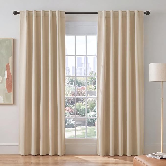 PONY DANCE Blackout 80 inch Length Curtains 2 Panels Set, Thermal Insulated Solid Back Tab Window Drapes for Closet, Temporary Room Divider Curtains for Bedroom Sliding Door, W 42 x L 80 inch, Beige