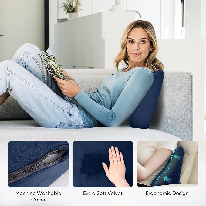 Lumbar Support Pillow for Recliner, Ergonomic Back Support Pillow | Dual-Layer Memory Foam, Soft Velvet Cover, Lower Back Pain Relief, Couch Back Cushions for Recliner, Sofa & Gaming Chair