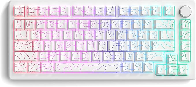 dagaladoo White Topographic keycaps Line Backlit keycaps Shine Through Keyboard Keys Side Printed Key caps Cherry Profile keycap Set for 61/64/66/68/71/75/84/87 Mechanical Keyboards 98key