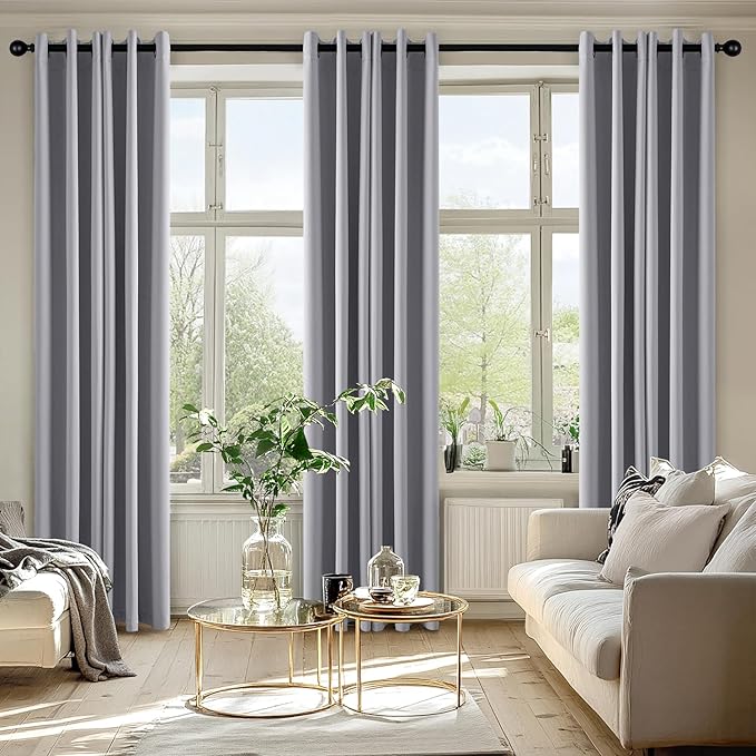 MIULEE Blackout Curtains for Bedroom Living Room 2 Panels, Thermal Insulated Room Darkening Drapes Grommet Noise Reducing Light Blocking Window Treatments 72 Inches Long 40x72 Inch Light Grey