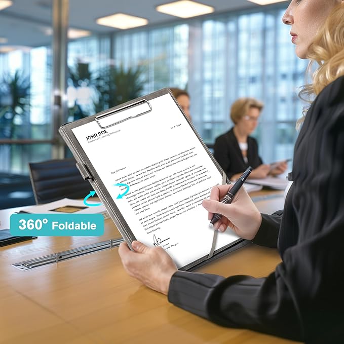 ProCase Clipboard Folder Portfolio, Leather Business Padfolio Organizer Letter Size Professional Folder Binder for Interview Meeting Resume Office Conference School -Grey