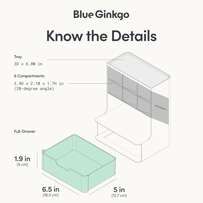 BLUE GINKGO Hive Pen Desk Organizer, White, Made in Kore | 6 Compartments. Full Drawer. Everyday Storage.