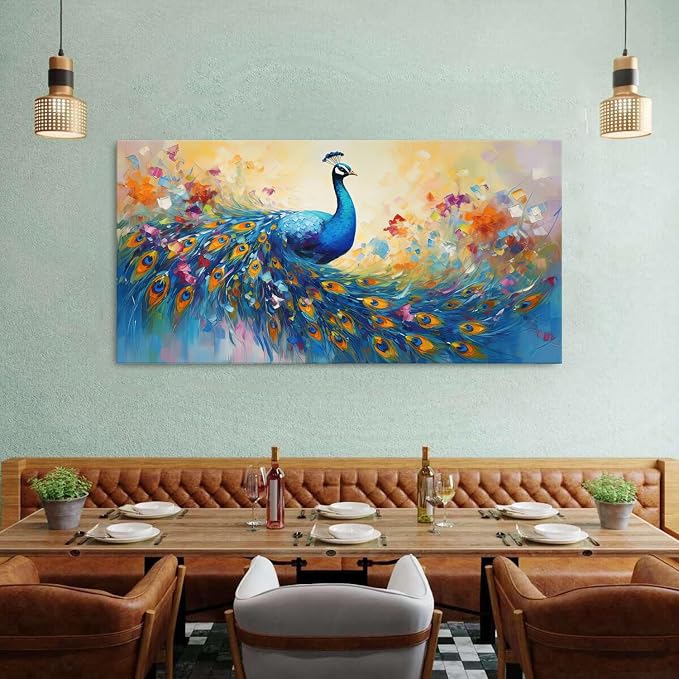 Abstract Peacock Wall Art Colorful Peacock Pictures Wall Decor Abstract Bird Canvas Poster Watercolor Animal Prints Painting Vintage Framed Artwork Living Room Bedroom Home Decorations 30x60