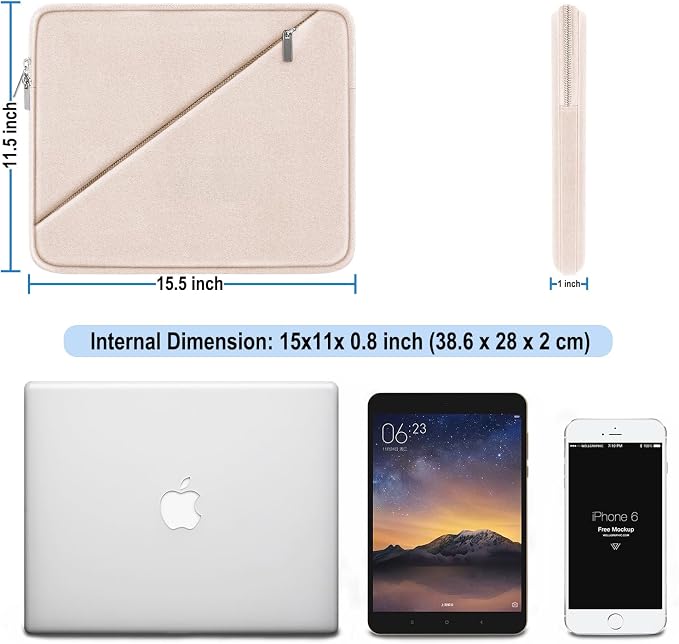 Laptop Sleeve 15.6 inch, Traveling Carrying Computer Bag with Zippered Pocket, Shockproof Protective Laptop Case Compatible for Apple Notebook, HP, Dell, Acer, Asus, Lenovo, Pink