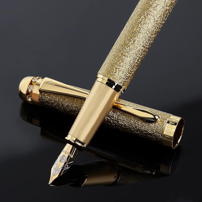 fountain pen-Multiple color styles with rhinestone,diamond inlay and frosted finish,Cute pens,Luxury pen,Office pens,Best pen set,Includes 10 Ink Cartridges and Ink Refill Converter(Gold)