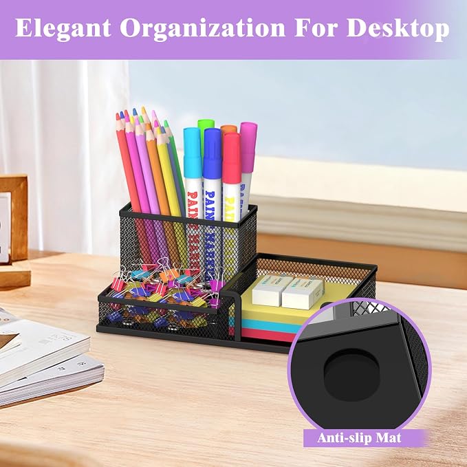 SUPEASY Pen Holder Desk Organizer, 2Pack Office Supplies Pencil Holder with 3 Compartments, Desk Accessories and Workspace Organizers for Home School Classroom, Black