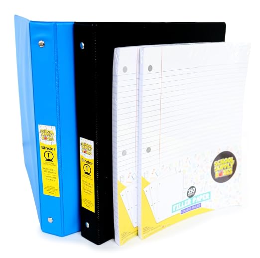 School Supply Boxes | High School Case (2 Boxes) | Back to School Essentials Kit for Students & Teachers | Includes 1" Binders, College-Ruled Notebooks, Highlighters, Markers, & More