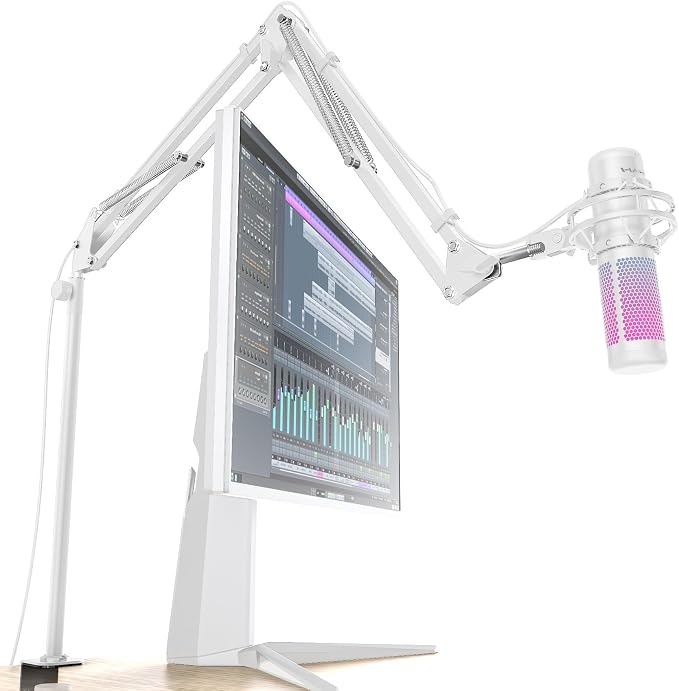 Premium White Overhead Mic Boom Arm, 15.7" Extra Tall Desk Mic Stand with 25.5" Reach, All-Aluminum Heavy Duty Microphone Arm, 1.8KG Load, 360° Adjustable for Streaming, Gaming, Podcast, YouTube