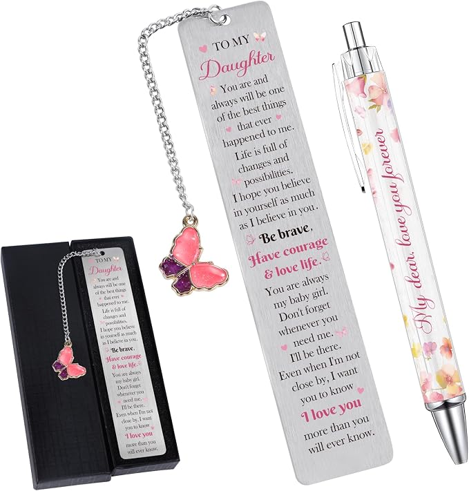 Daughter Bookmark with Pen Gifts - Inspirational Daughter Gifts from Mom Dad, Encouraging Graduation Christmas Wedding Birthday Accompany Present for My Girl Stepdaughter Her