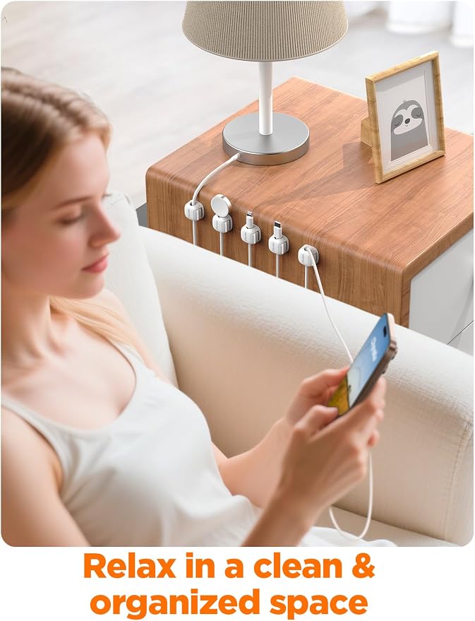 6Pack Cord Organizer, Chfeila Spring Cable Clips [1s Lock] Cable Management, Cute Cord Holder for Nightstand Home Office Desk Accessories Women Men, 2026 Girls Guys College Dorm Room Essentials Decor
