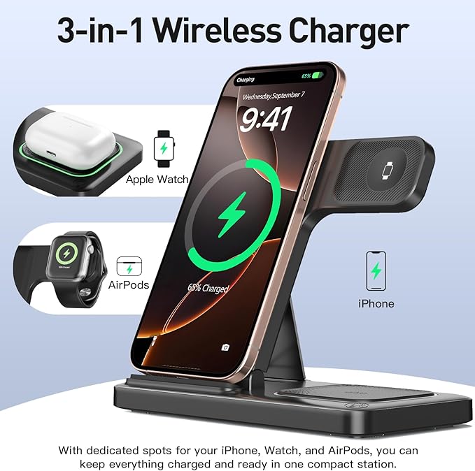 2026 Traveling Portable Wireless Fast Charger for Apple & Android Charging Station,3 in 1 Charging for iPhone 17 16 15 14 13 12 11,Apple Watch & Air pods 4 3 2 Pro,Samsung Galaxy-Gifts for Family