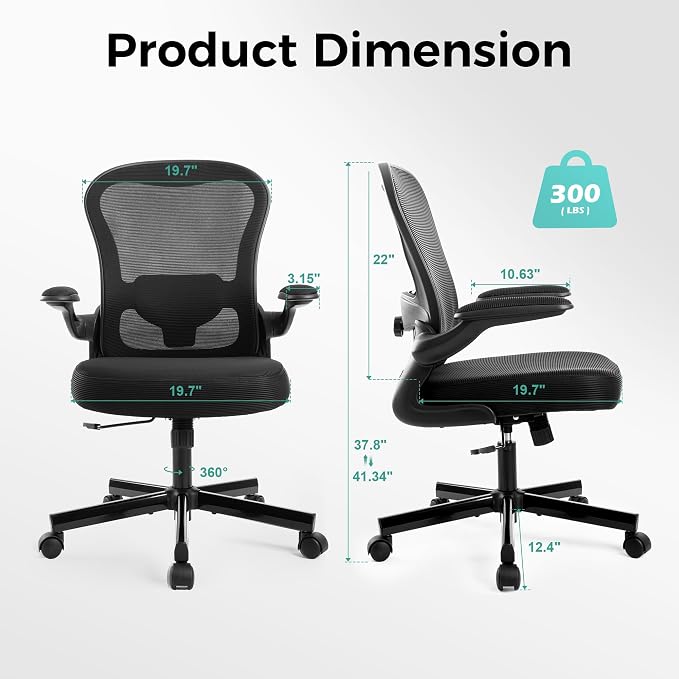 ALPHA HOME Ergonomic Mesh Office Chair, High Back, Black | Executive Computer Chair with Armrests, Sturdy Desk Chair with Height Adjustable Lumbar Support, Rolling Swivel Task Chair