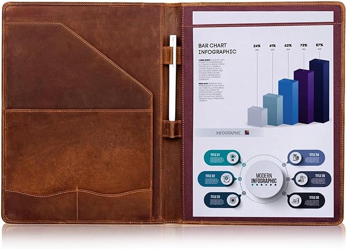 Jack&Chris Leather Portfolio, A4 Document Folder Legal Pad Padfolio, Professional Writing Letter Notepad Clipboard Sleeve Organizer, Resume Folio Binder for Men&Women,JC1823