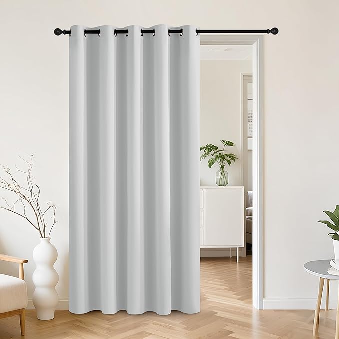 RYB HOME White 100% Blackout Curtains for Bedroom, Wide Thermal Insulated Privacy Curtains for Sliding Glass Doors/Patio Door/Living Room/Open Closet, Room Divider Panel, W70 x L84, 1 Panel