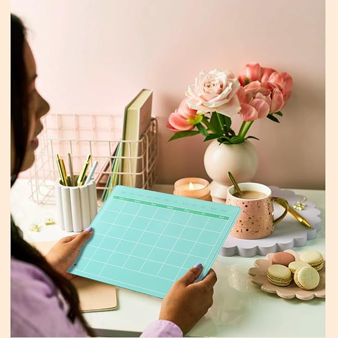 Calendar Dry Erase Board,12"X10",Acrylic Desk Calendar with Stand,Green Dry Erase Board for Home Office School-YL-G-2530