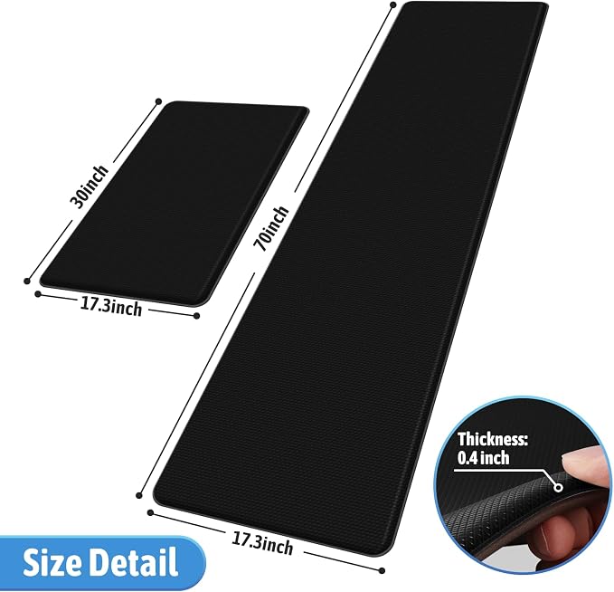 StepLively Kitchen Mat, 2 PCS Kitchen Rugs, Cushioned Kitchen Mats for Floor, Anti Fatigue Kitchen Rug Set, Non-Skid Standing Mat for Kitchen, Office, Sink, 17.3"×30"+17.3"×70", Black