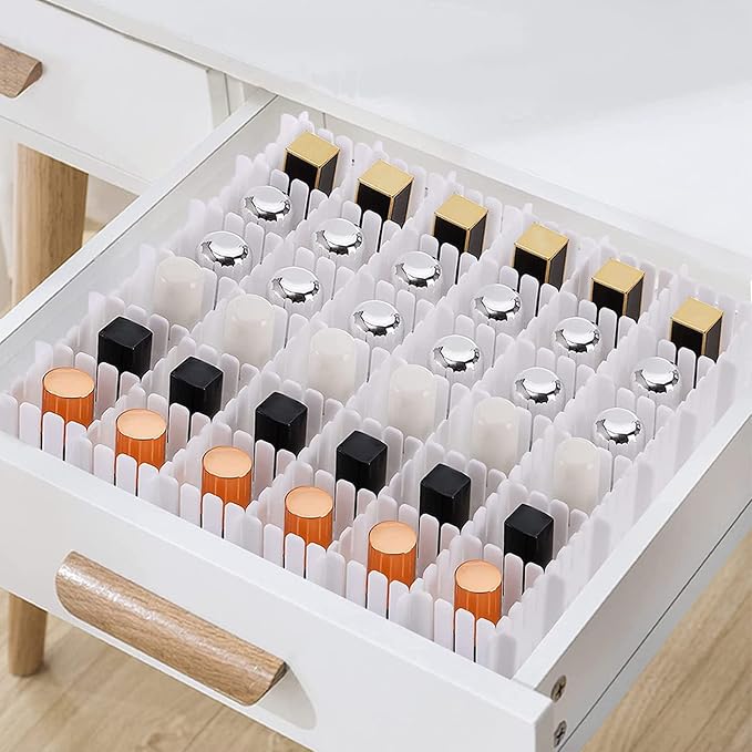 24 Pcs Drawer Divider Adjustable DIY Storage Organizer Separator for Tidying Clutter Cutlery Underwear Socks Clothes Dresses Desk & Box in Kitchen Bathroom Bedroom Office (Cut at Will)