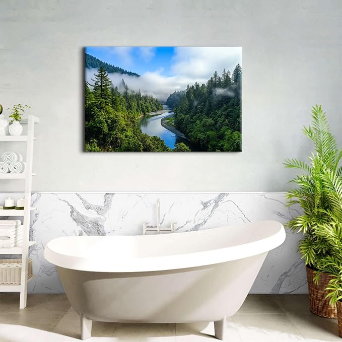 Mountain Forest Wall Art Large Wall Decor for Kitchen California Redwoods Pine Trees Pictures Wall Decor Misty Rainforest Scenery Paintings Canvas Prints Yosemite Artwork Bathroom Decorations 32x48"